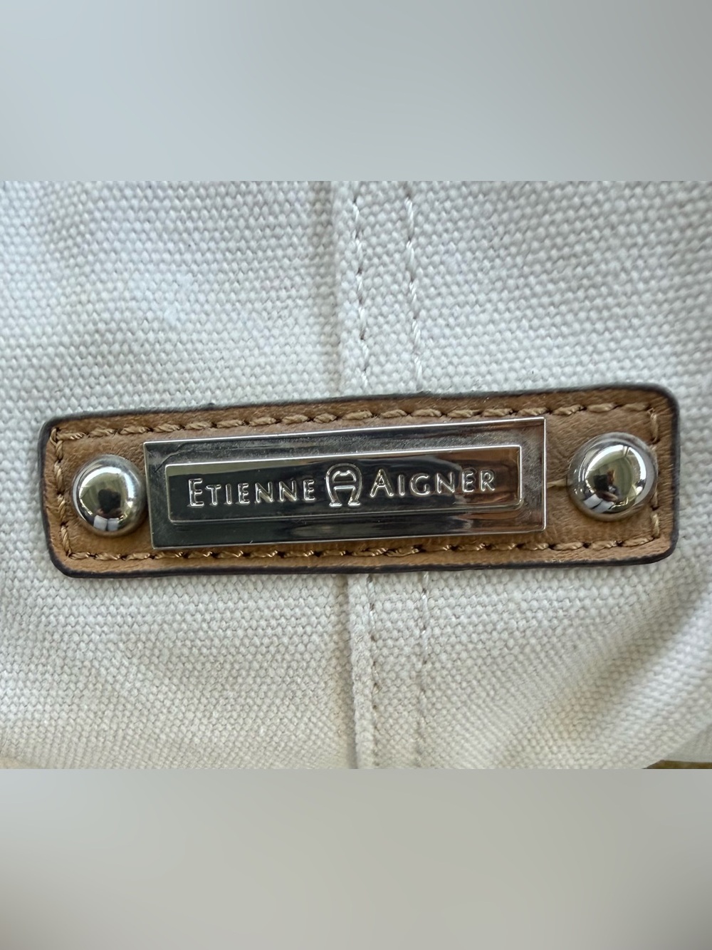 Etienne Aigner Cream Canvas Shoulder Bag with Tan  Trim NWT - Picture 8 of 14